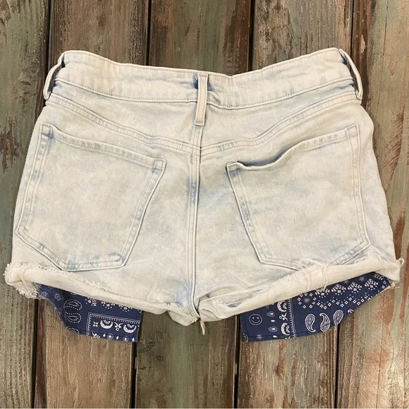 Old Navy Denim Shorts High Rise O.G. Shorts Bandana Exposed Pockets Elsa Sz 12 - Picture 2 of 6